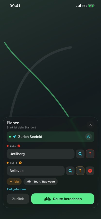 Route von Zürich Seefeld nach Uetliberg planen