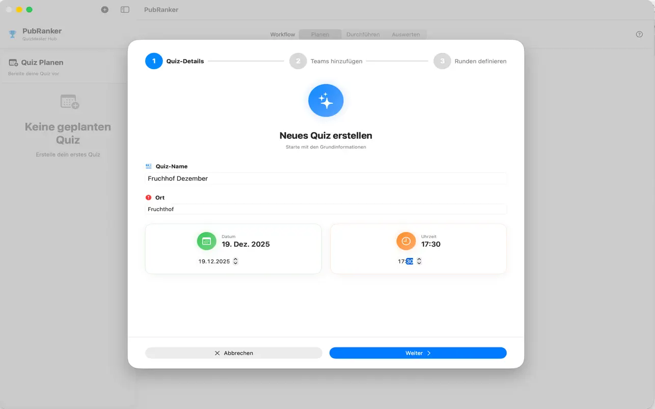 Quiz Organizer: Neues Quiz erstellen auf dem Mac